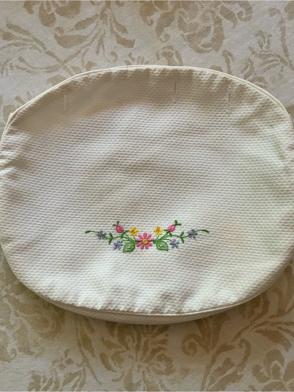 Bermuda Bag Cover White Pique Cotton with Floral Embroidery 4 Button Vintage